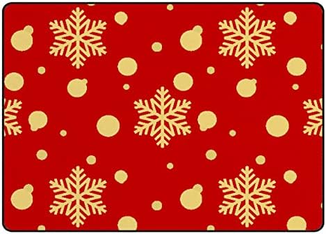 XOLLAR 80x58 инча Големи Детски Подложки Златни Снежинки в Червено Мека, Детски Килим за Детска Стая Хол Спалня