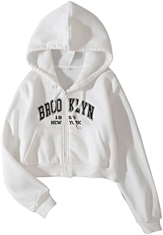 Дамски Hoody Verdusa с Писмото Модел на Цип и Дълъг Ръкав, Укороченная Яке с качулка