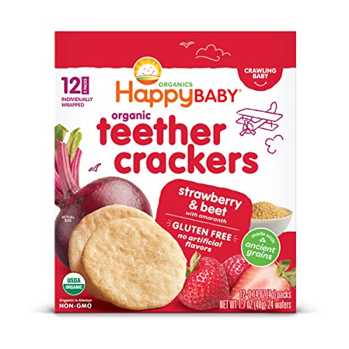 Бисквити за никнене на млечни зъби Happy Baby с органични ягоди и червено Цвекло 12 бр., 1,7 грама
