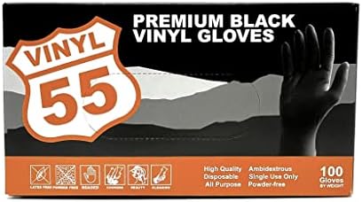 Винилови ръкавици 55, черни винилови ръкавици премиум-клас, 100 ръкавици (големи 7952)