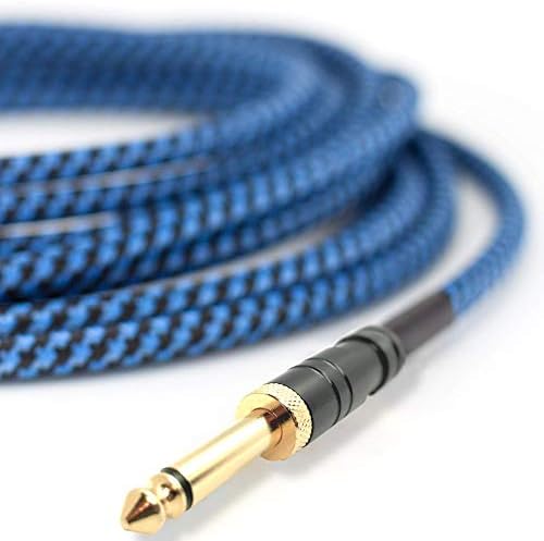Китара кабел 10 метра - 1/4 Инча Правоъгълен син Инструментален кабел - Кабел за електрическа китара с професионално качество и