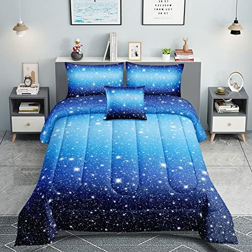 ROWADALO, 5 теми, Комплект, одеяла, със сини градиентными пайети, комплекти спално бельо Twin Size Galaxy Starry Sky, 5 теми, Легло