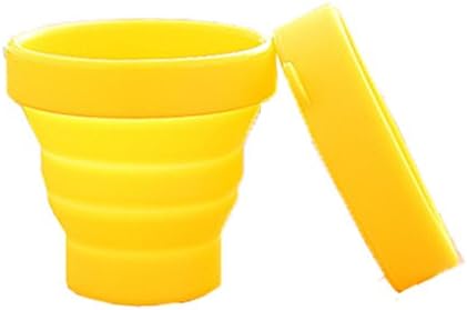 Linshing Силиконова Сгъваема Чаша за Пътуване на Открито, на Къмпинг, Туризъм с капак, 4 бр., Комплект чаши за Пиене Ярки цветове (набор от 2-4 бр. жълт цвят)