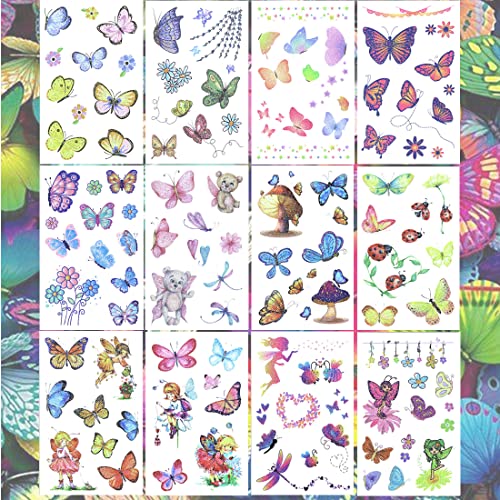 Ooopsiun Временни Татуировки с Блестяща Пеперуда за Момичета До 12 Листа, Вечерни Сувенири с Пеперуда, Бижута за Деца, Жени