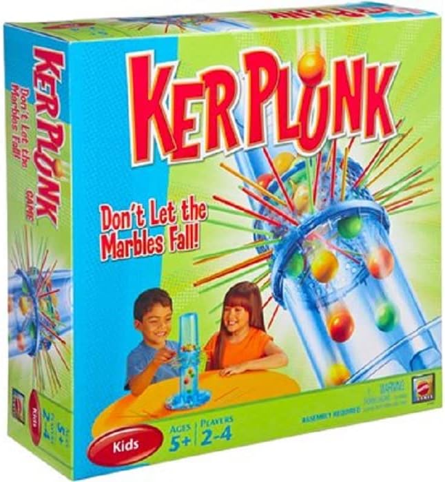 Mattel Games Детска игра Kerplunk, семейна игра за деца и възрастни с прости правила, не дай шарикам да падне за 2-4 играчи
