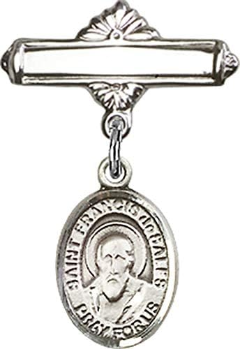 Детски икона Jewels Мания чар на Свети Франциск Сального и полирани игла за бейджа | Детски икона от Сребро с чар Свети Франциск