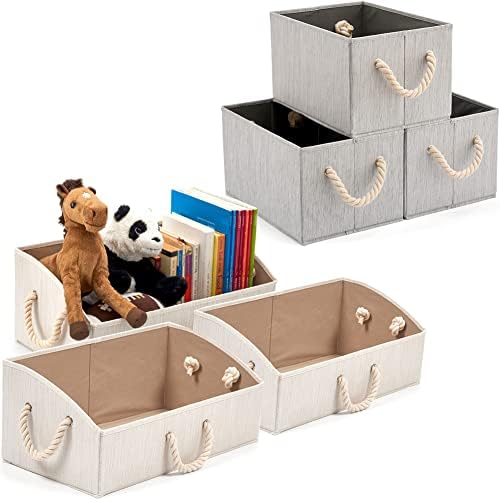 Набор от EZOWare от 6 Големи Чекмеджета За съхранение, Сгъваеми Тъканни Кутии-Организаторите с дръжка от Памучни въжета, Сгъваема Кошница за кабинет, Детски играчки, Пе