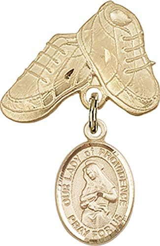 Детски икона Jewels Мания за талисман на Дева мария Провидънс и игла за детски сапожек | Детски икона от 14-каратово злато с амулет
