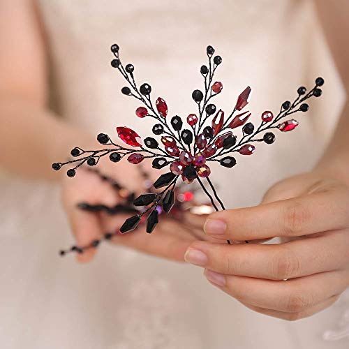Набор от сватбени заколок за коса BERYUAN, обеци в стил барок, черни, червени, с кристали, сватбени аксесоари за коса за булката