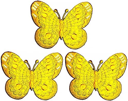 Kleenplus 3 бр.. Жълта Пеперуда Шият Желязо на Заплатке Бродирана Апликация на плавателни съдове Дрехи Ръчна изработка Рокля Растение