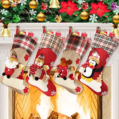 Dreampark 8 Опаковки, Коледни Чорапи - Дядо коледа, Снежен човек, Северен Елен, Penguin, 18 Отглеждане за Коледна Украса, Стоки