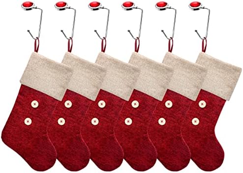 Елегантни Коледни Чорапи от червена груб конопен плат с Копчета, Червени Кристали, Коледен Държач за Отглеждане, Комплект от 6 Коледните