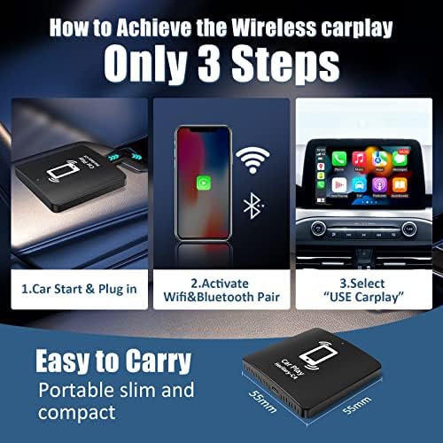 Безжичен адаптер CarPlay за iPhone, актуализация LERANDA 2023 Безжичен ключ Apple Carplay, онлайн-актуализиране на Plug & Play WiFi с честота 5 Ghz, Автоматична връзка без забавяне, просто изп?