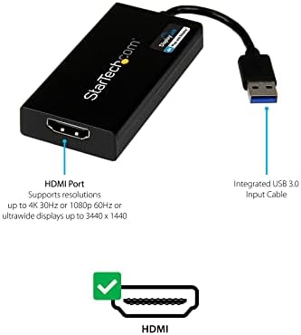 StarTech.com Адаптер USB 3.0 към HDMI - 4K 30Hz Ultra HD - Сертифицирана DisplayLink - Converter adapter USB Type-A на HDMI монитор - Външна видео - и видео карта, Mac и Windows (USB32HD4K)
