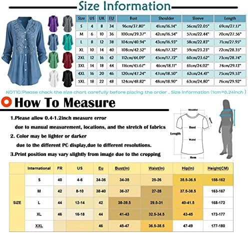 NOKMOPO/ Дамски Ризи Размер Плюс, Модни Свободна Ежедневни Лейси Тениска с V-образно деколте и дълъг ръкав, копчета