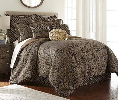 Комплект одеяла Голям размер от Жакард с цветя модел Sterling Creek Valencia от 9 теми Черното Злато (King)