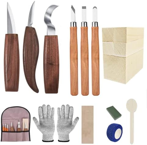 Набор от Инструменти за Дърворезба, Набор от Ножове за Дърворезба за Начинаещи от 17 бр. с Противоскользящими Ръкавици, Устойчиви